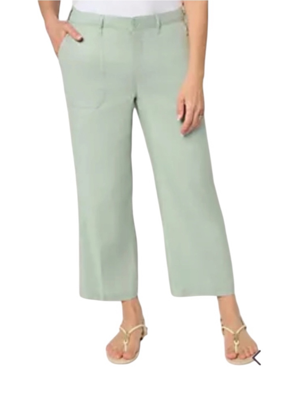 NYDJ Stretch Linen Wide Leg cropped cargo pants tomatillo green size 8